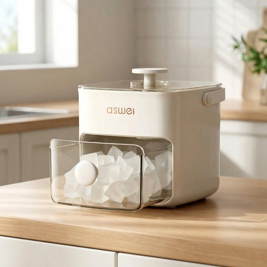 Electric countertop ice maker with clear drawer