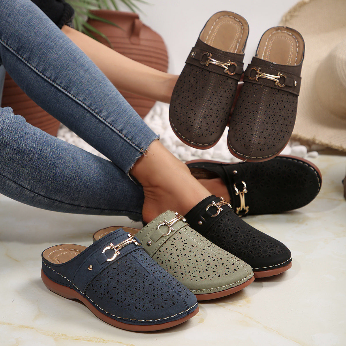 Cosy House Slippers for Women, Perforated Comfort Slippers with Flexible Sole