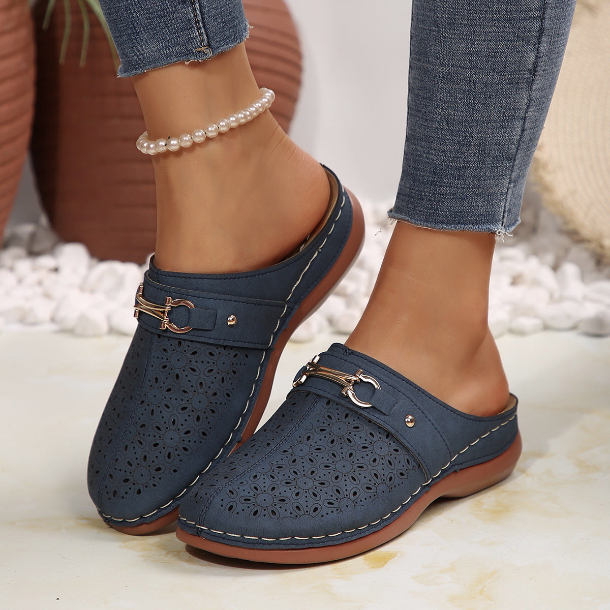 Cosy House Slippers for Women, Perforated Comfort Slippers with Flexible Sole