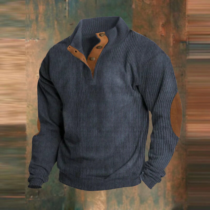 Men's Ribbed Jumper – Button-Collar Knit Pullover