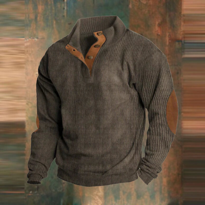 Men's Ribbed Jumper – Button-Collar Knit Pullover