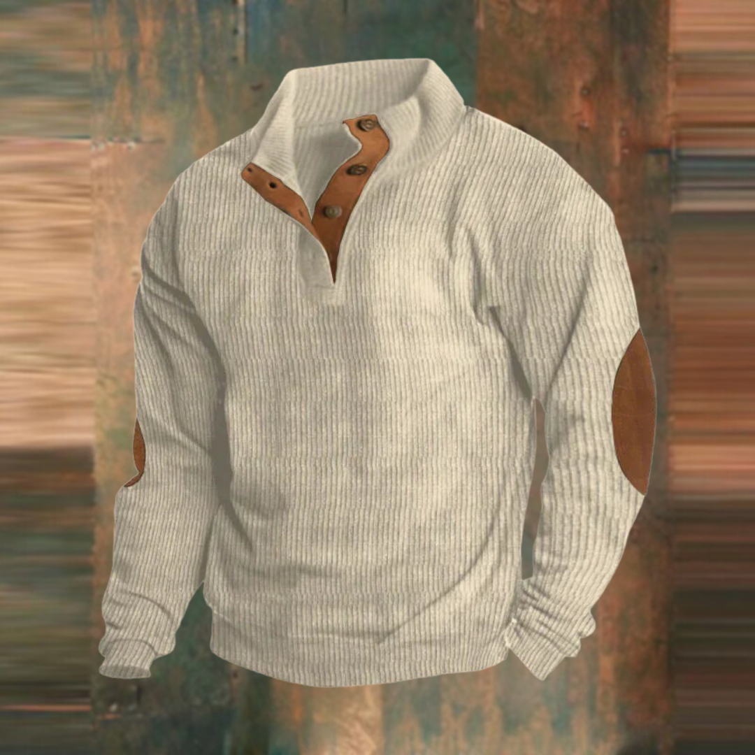 Men's Ribbed Jumper – Button-Collar Knit Pullover