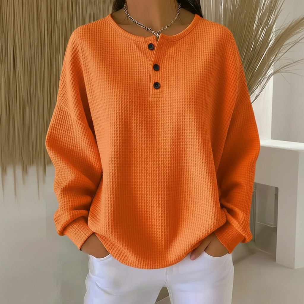 Women's waffle-knit button sweatshirt - front