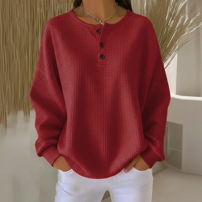 Women's button-placket waffle top - detail