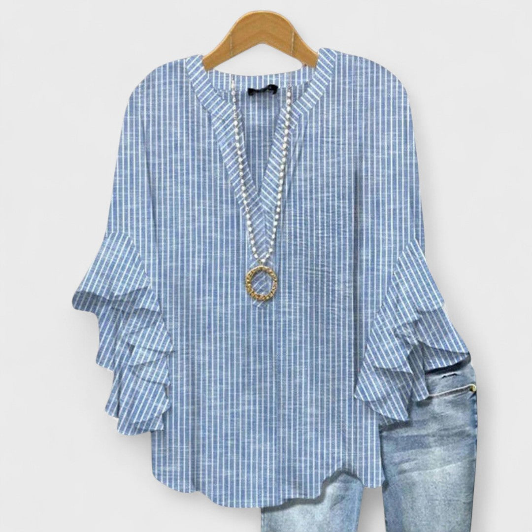Women's V-neck ruffle blouse - detail