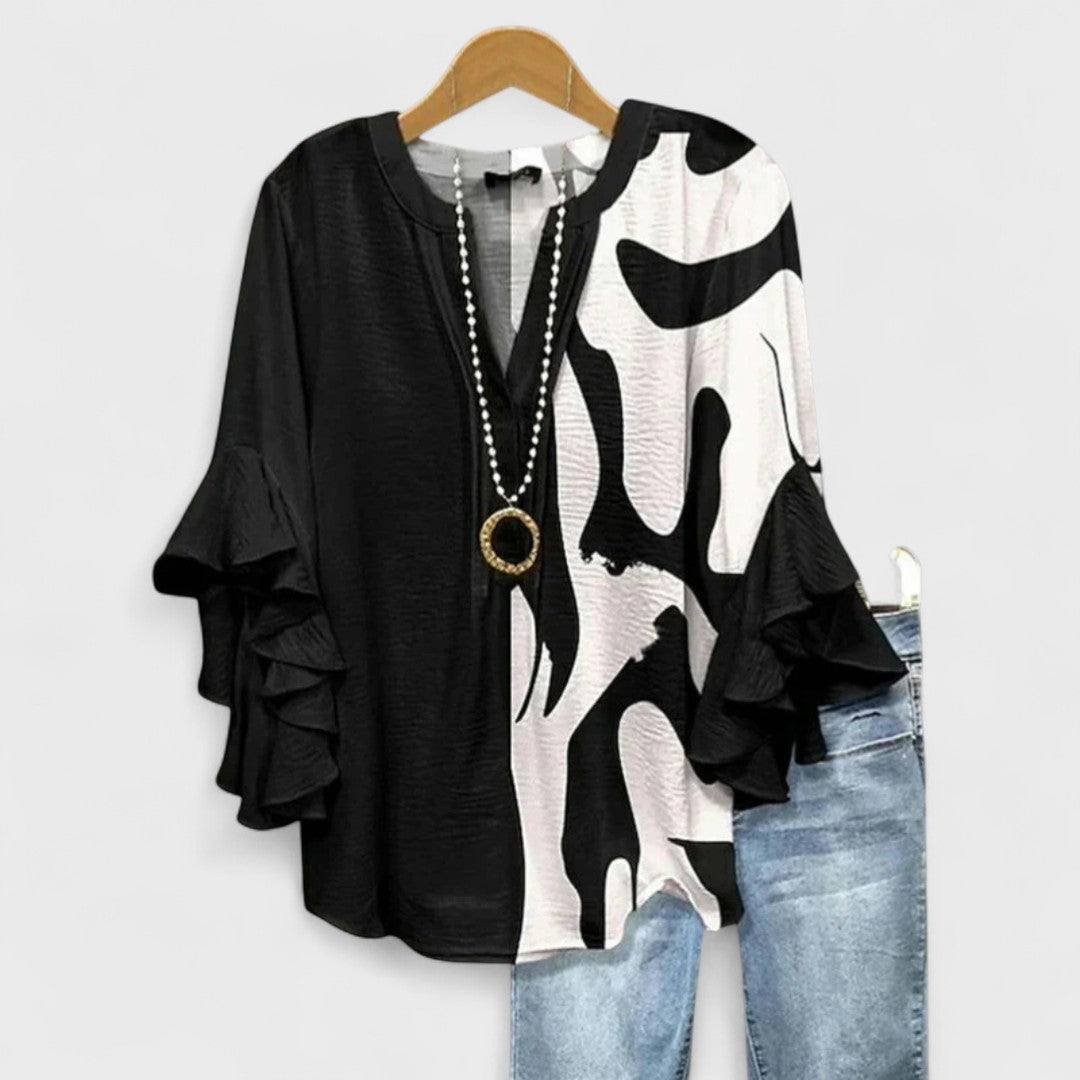 Women's V-neck printed blouse