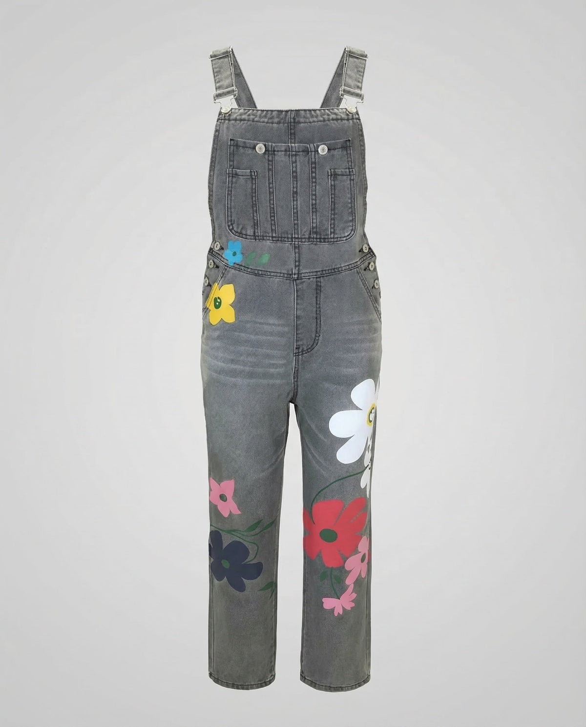 Women's grey sleeveless denim overall dungarees