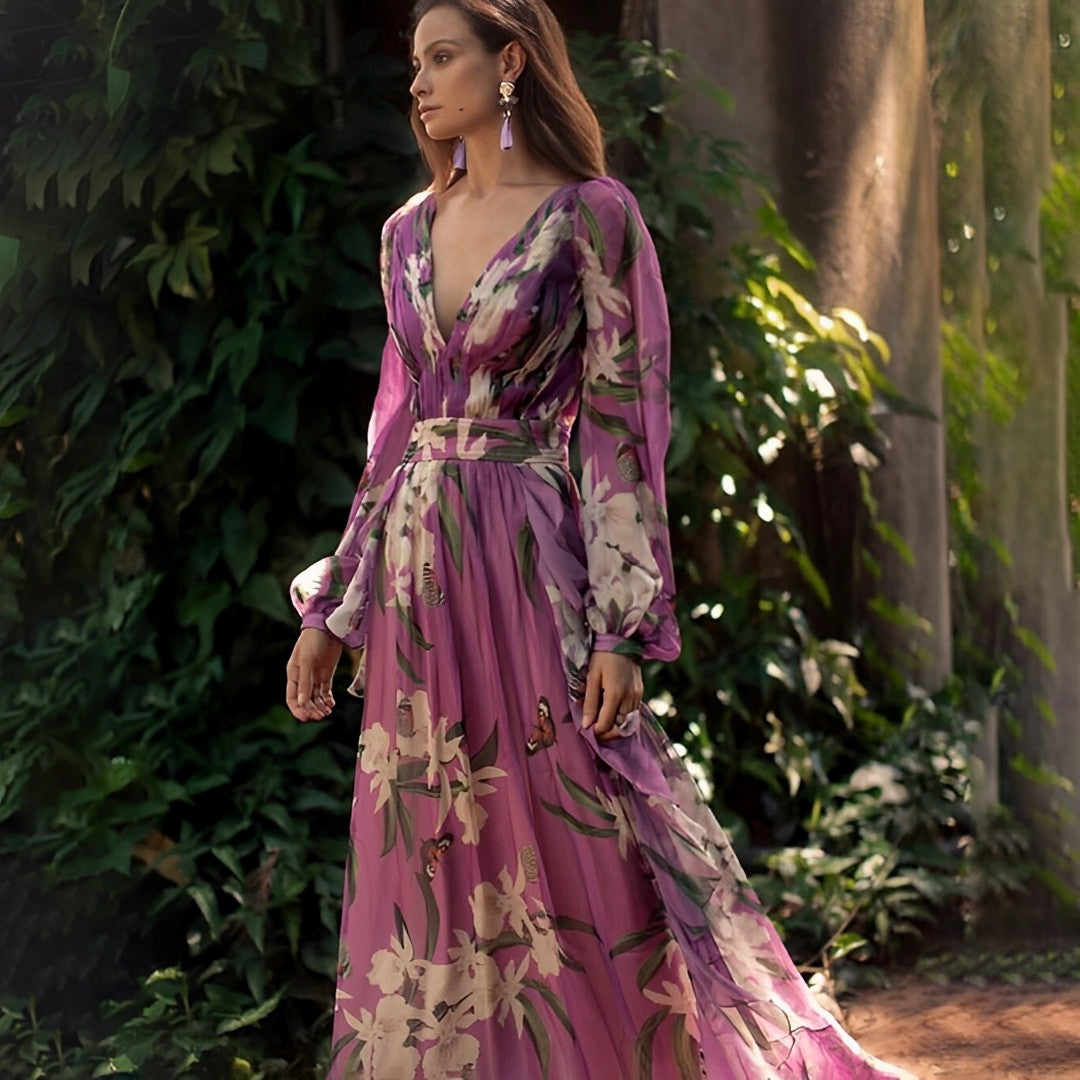 Women's floral V-neck maxi dress - front