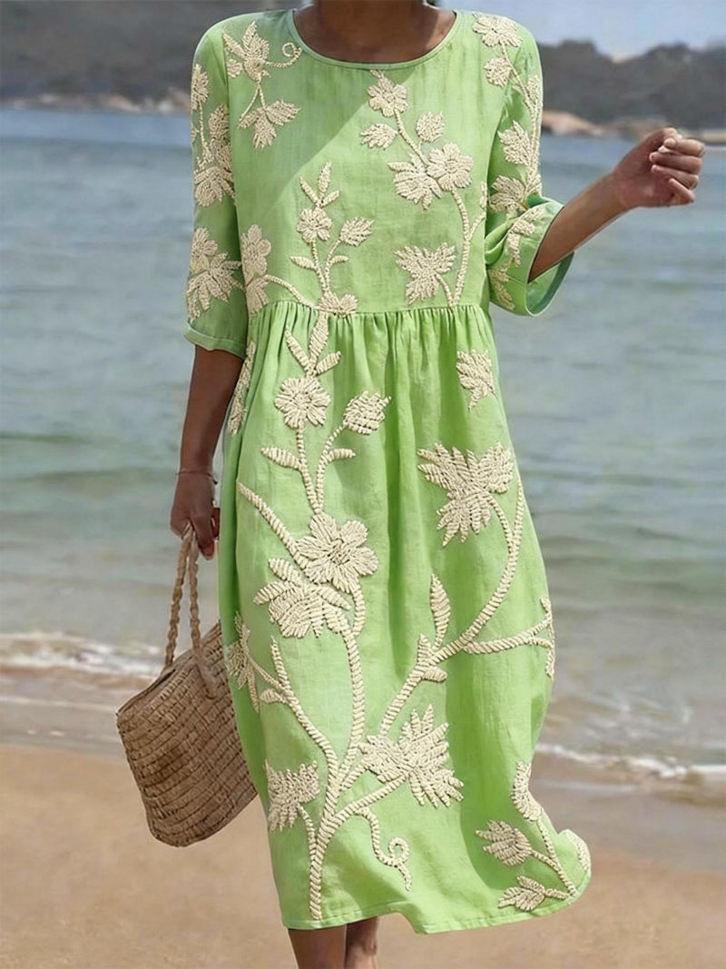Women's floral round-neck midi dress