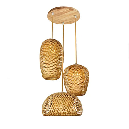 Woven Rattan Pendant Light – 3-Shade Boho Ceiling Light