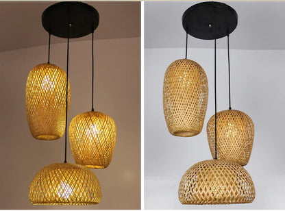 Woven Rattan Pendant Light – 3-Shade Boho Ceiling Light