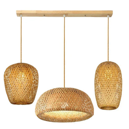 Woven Rattan Pendant Light – 3-Shade Boho Ceiling Light