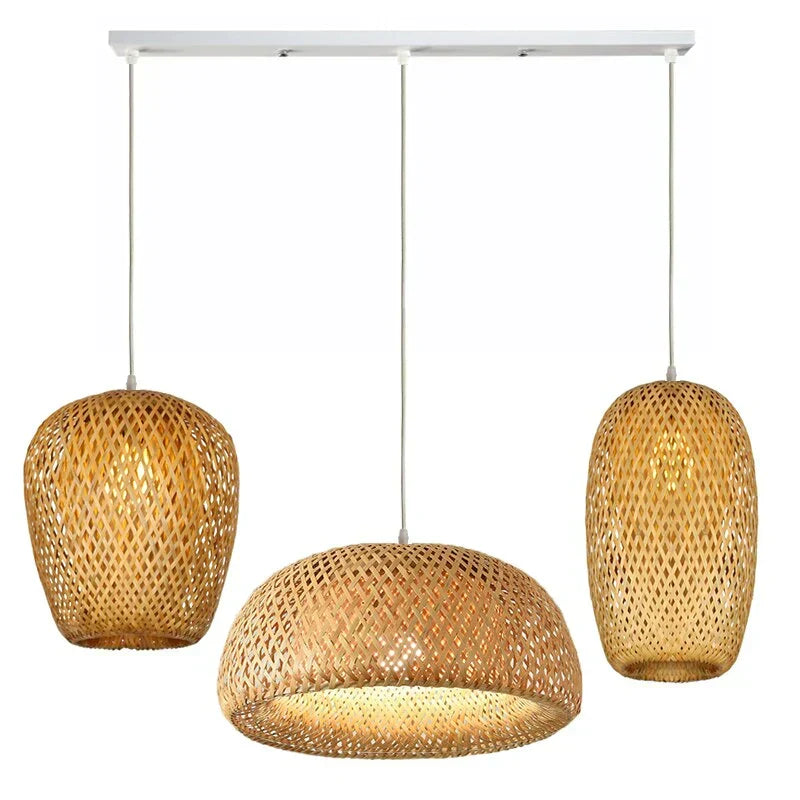 Woven Rattan Pendant Light – 3-Shade Boho Ceiling Light