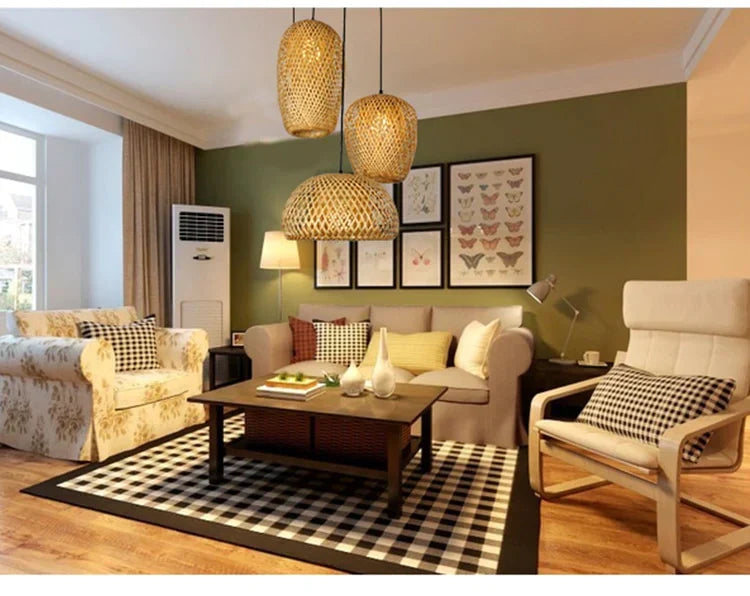 Woven Rattan Pendant Light – 3-Shade Boho Ceiling Light