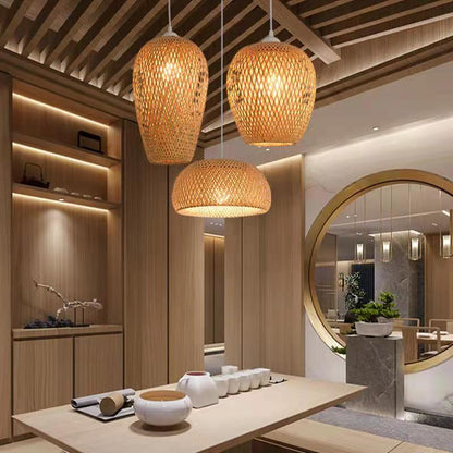 Woven Rattan Pendant Light – 3-Shade Boho Ceiling Light
