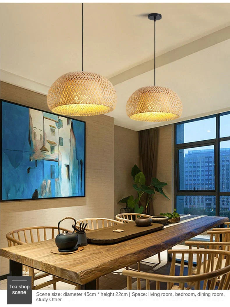 Woven Rattan Pendant Light – 3-Shade Boho Ceiling Light