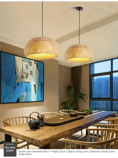 Woven Rattan Pendant Light – 3-Shade Boho Ceiling Light
