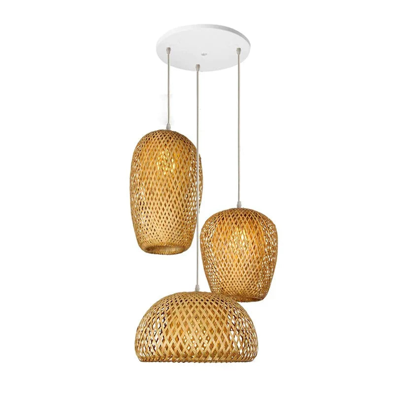 Woven Rattan Pendant Light – 3-Shade Boho Ceiling Light