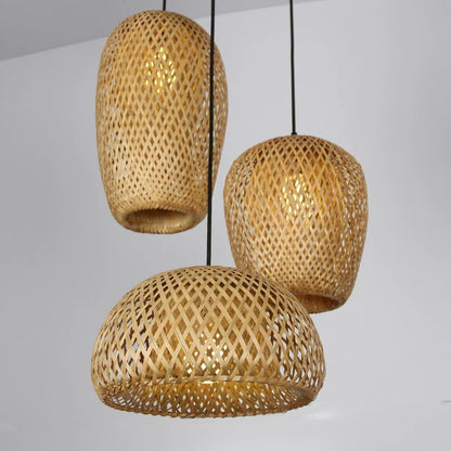Woven Rattan Pendant Light – 3-Shade Boho Ceiling Light