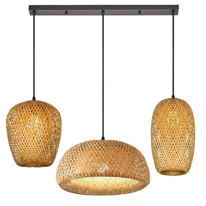 Woven Rattan Pendant Light – 3-Shade Boho Ceiling Light