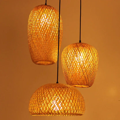 Woven Rattan Pendant Light – 3-Shade Boho Ceiling Light