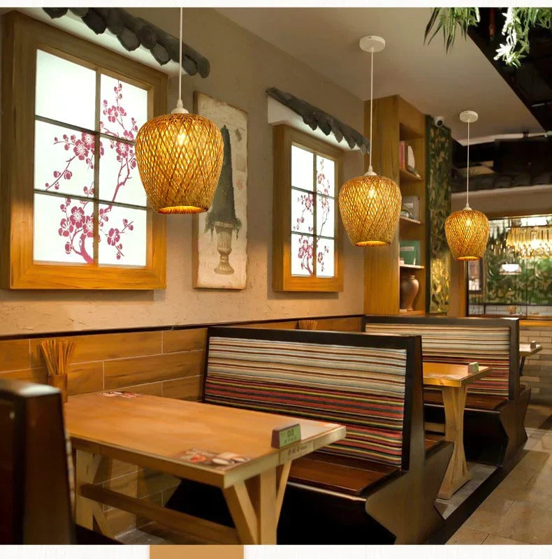 Woven Rattan Pendant Light – 3-Shade Boho Ceiling Light
