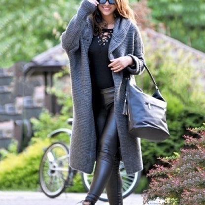 Women's hooded cotton-blend knit cardigan