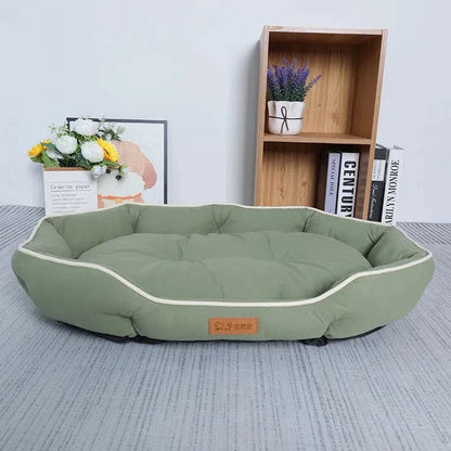 Soft oval cushioned dog bed with bolster edge