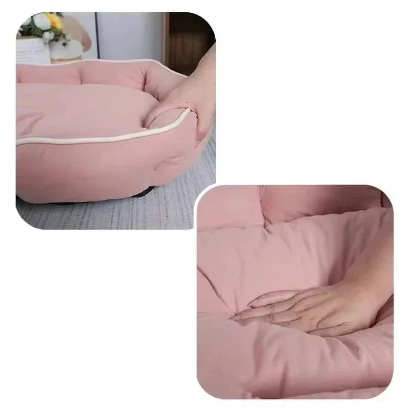 Soft oval cushioned dog bed with bolster edge