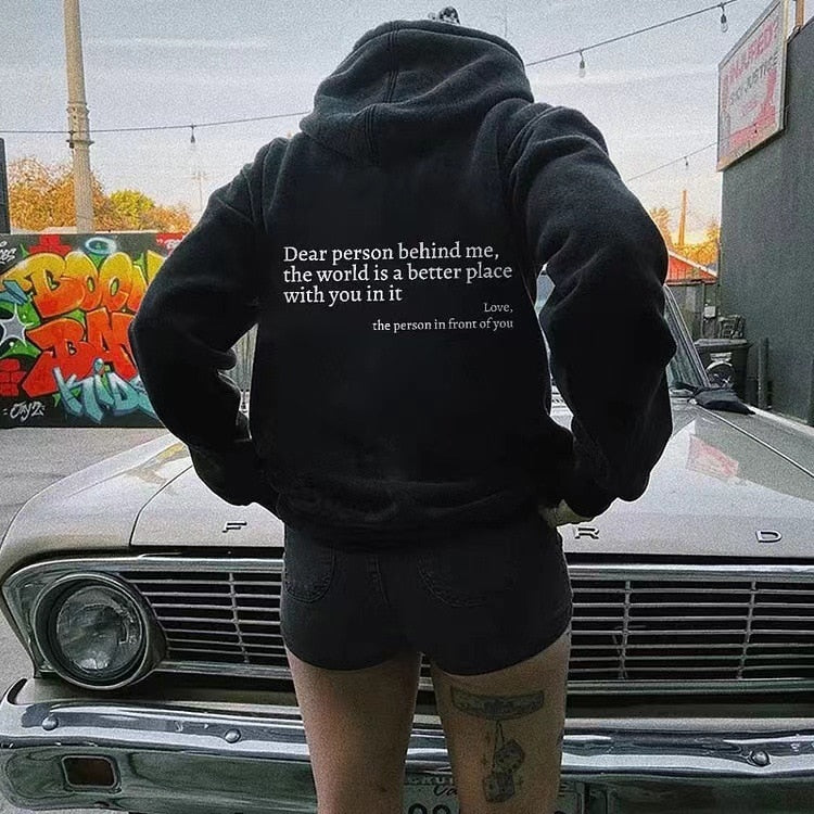 Unisex slogan hooded sweatshirt with a love-themed print