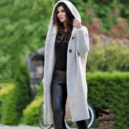Women's hooded cotton-blend knit cardigan