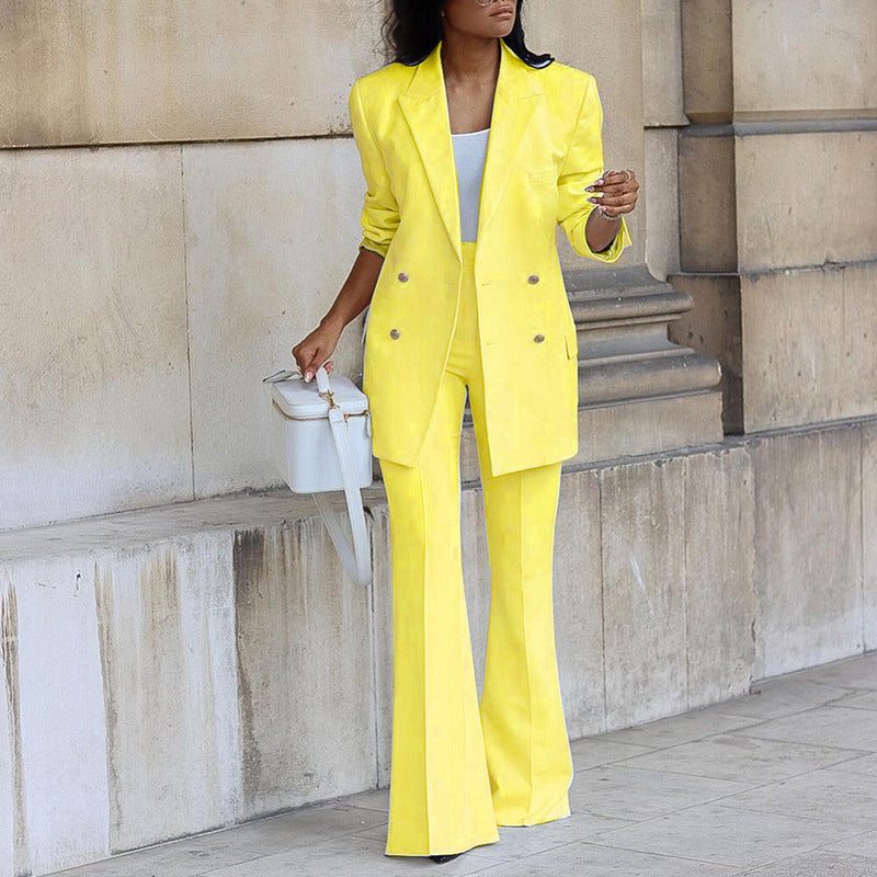 Women's Blazer & Trouser Set – Two-Piece Wide-Leg Suit Set