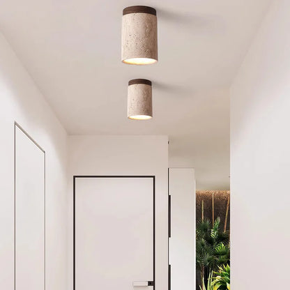 Cement & Wood Ceiling Lamp – Modern Rustic Flush Mount