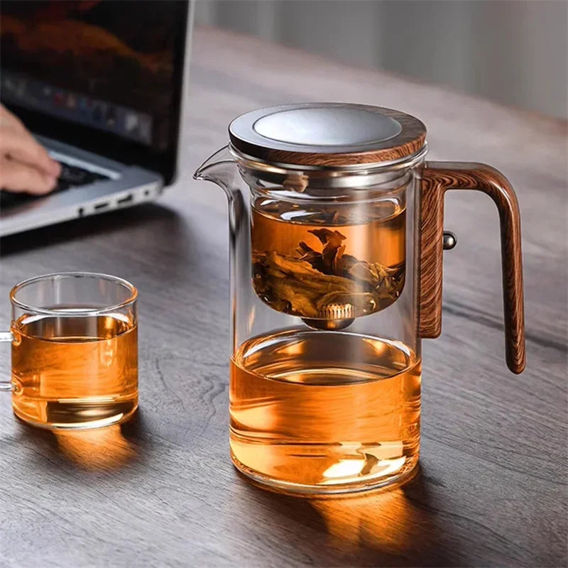Borosilicate glass teapot with infuser and wooden handle
