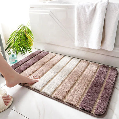 Soft striped absorbent microfibre bath mat