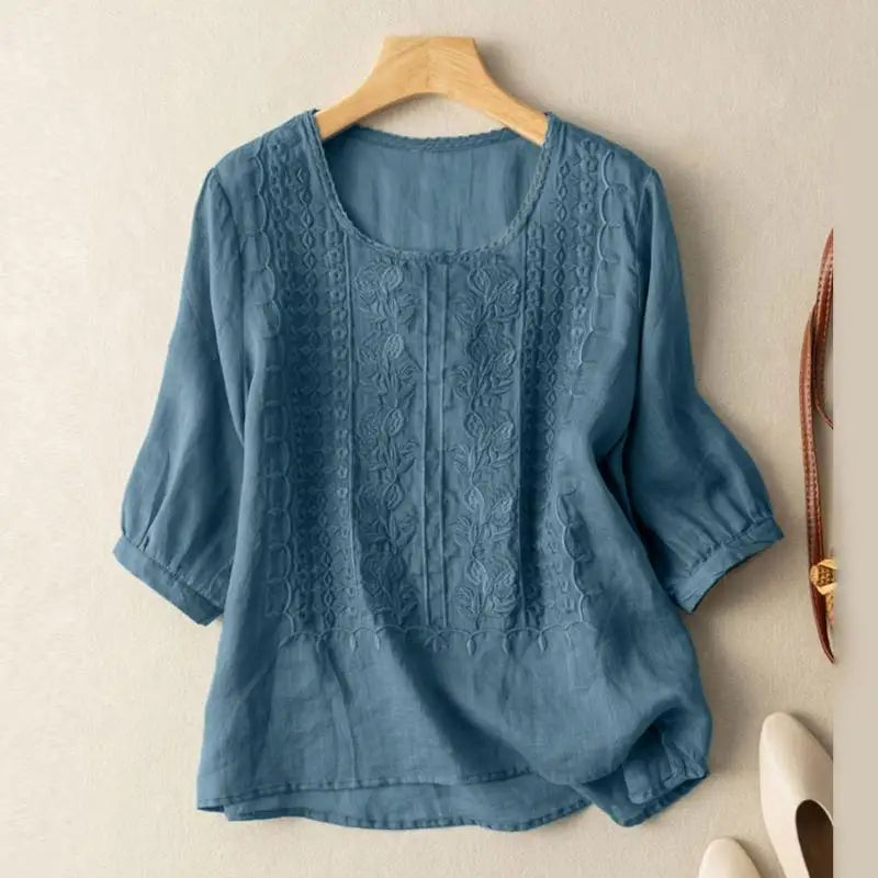 Women's embroidered floral relaxed blouse