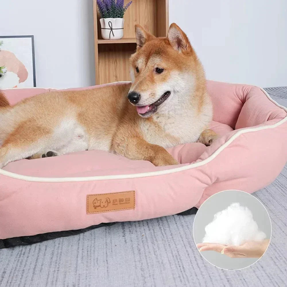 Soft oval cushioned dog bed with bolster edge