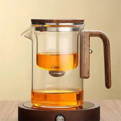 Borosilicate glass teapot with infuser and wooden handle