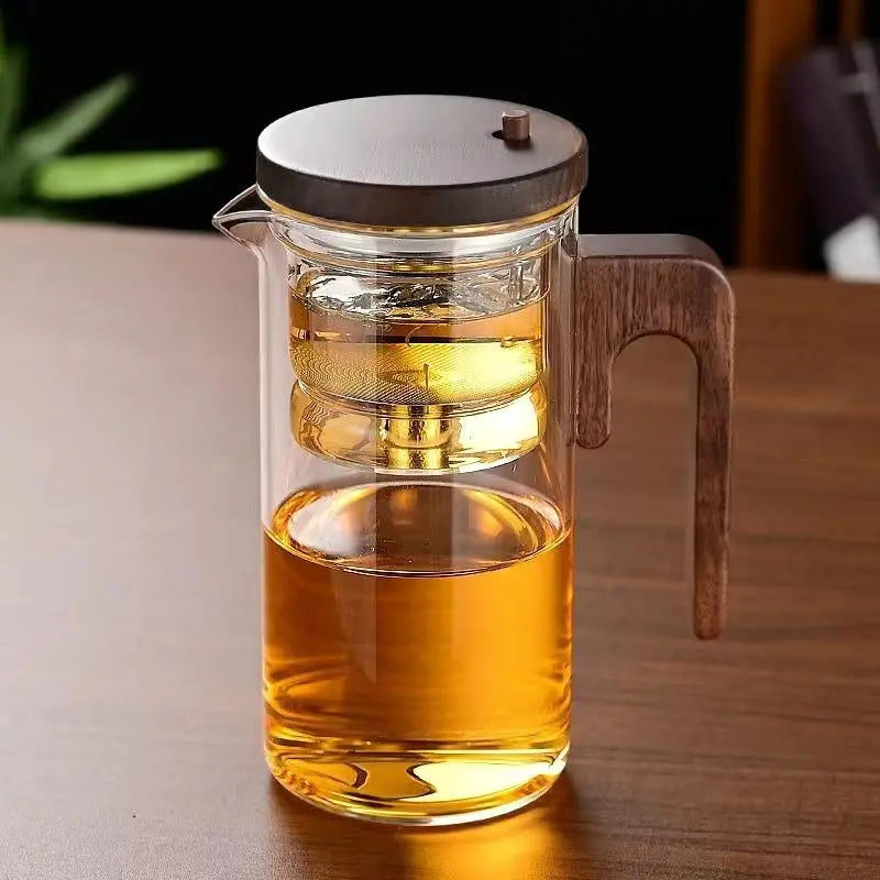 Borosilicate glass teapot with infuser and wooden handle
