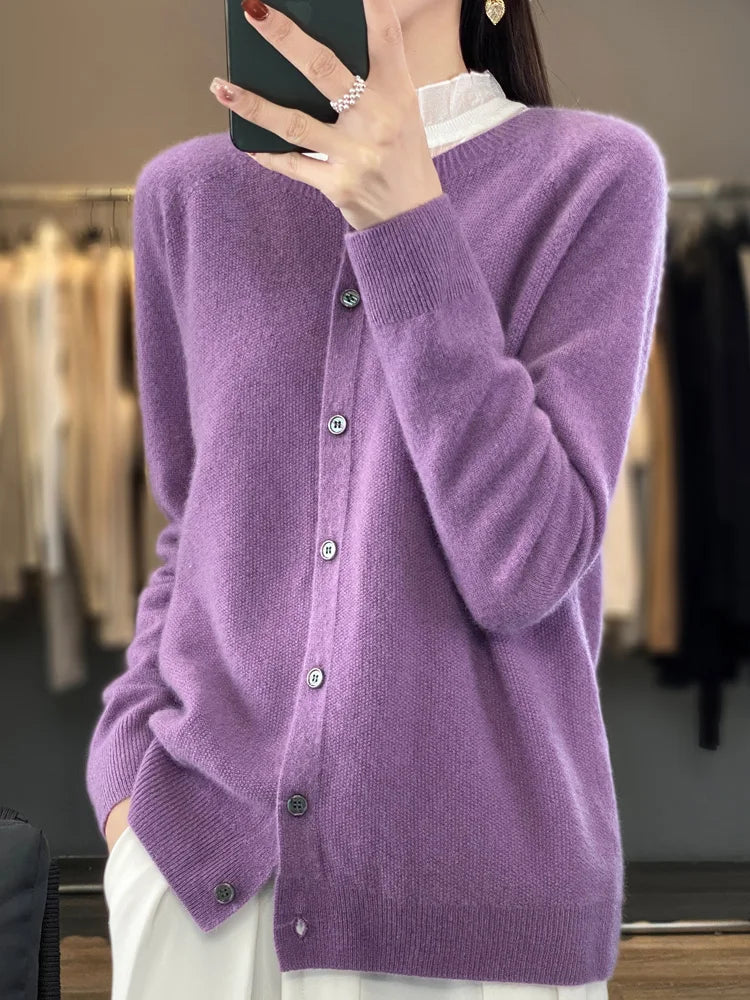 Women's button-front fine knit cardigan - front