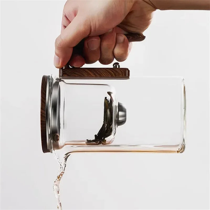 Borosilicate glass teapot with infuser and wooden handle