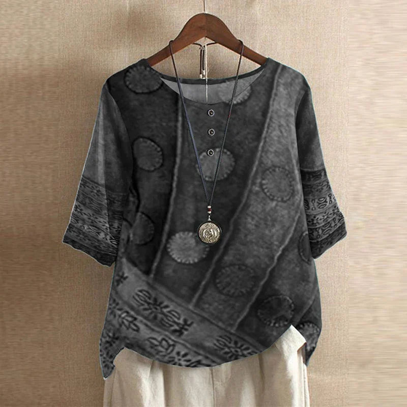 Women's floral print round-neck blouse