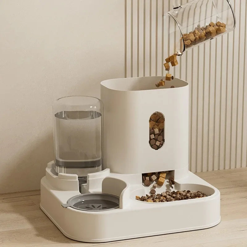 Automatic pet feeder and water station dispenser