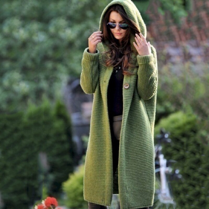 Women's hooded cotton-blend knit cardigan