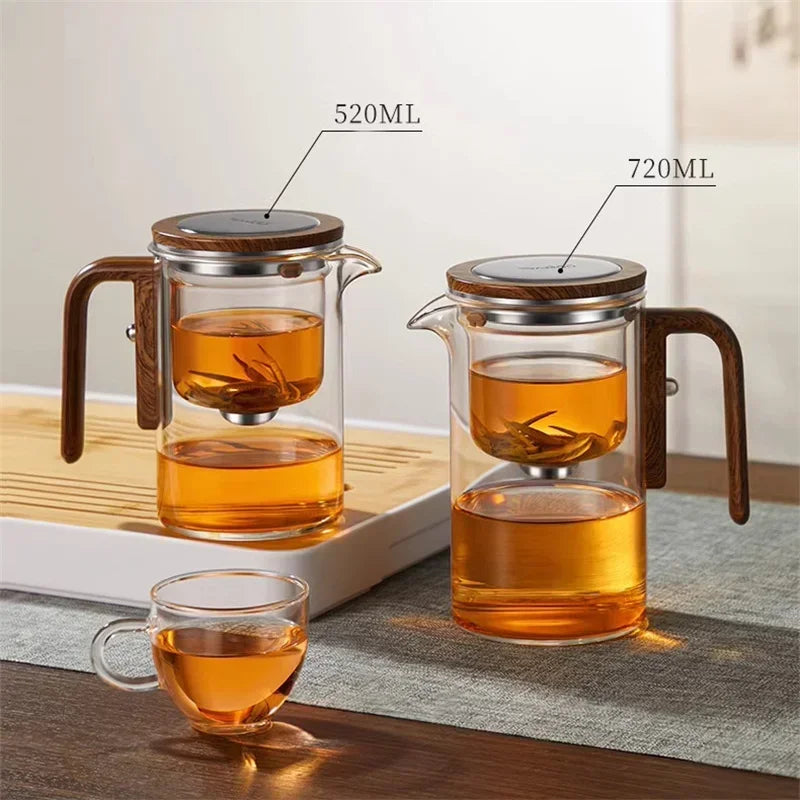 Glass Teapot with Infuser – Borosilicate Teapot with Wooden Handle