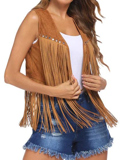 Women's Fringe Vest – Sleeveless Open-Front Waistcoat