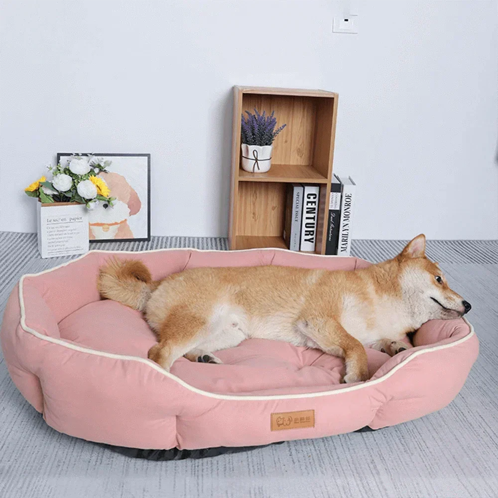 Soft oval cushioned dog bed with bolster edge