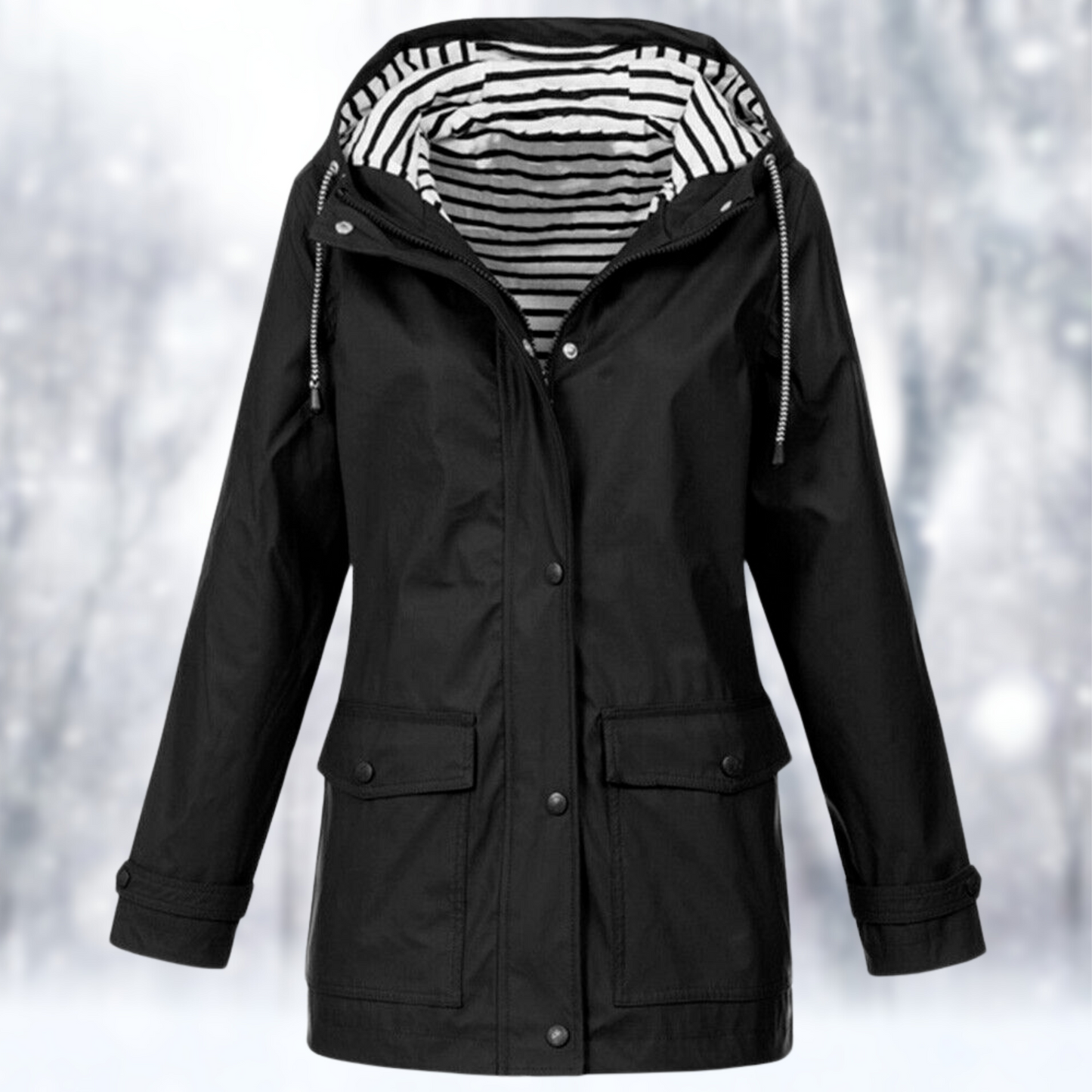 Women's waterproof rain jacket - hood detail