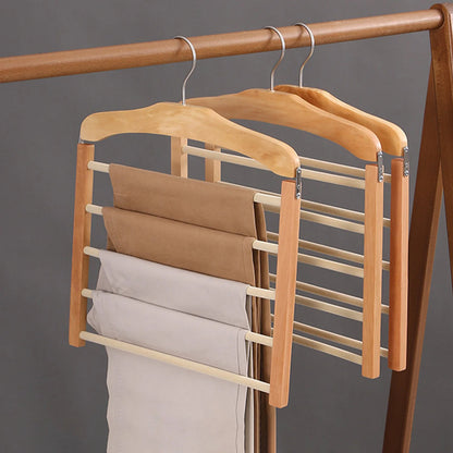 Multifunction Wooden Trouser Hanger – Space-Saving Multi-Bar Rack
