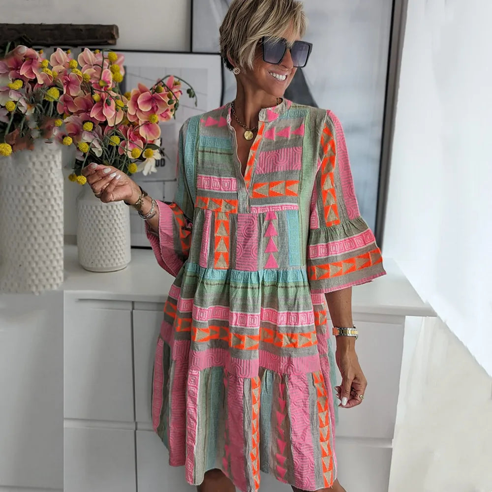 Women's A-line ruffle spring midi dress - front